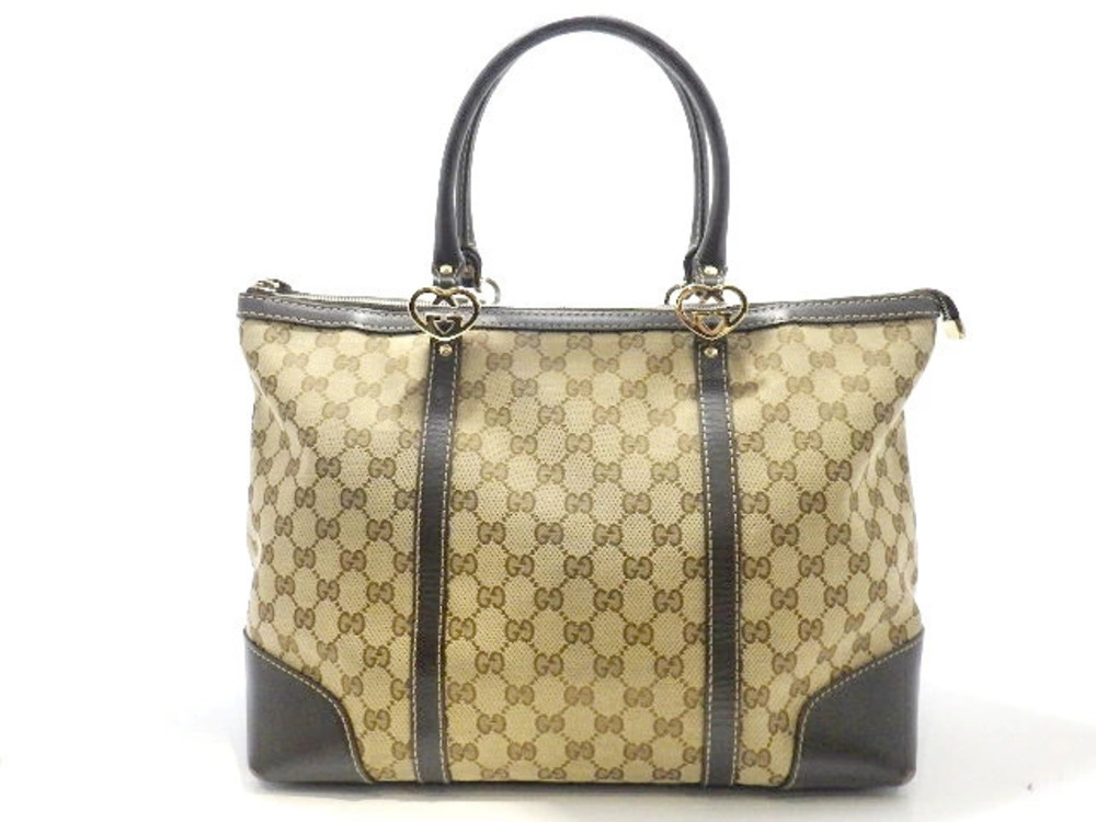 Gucci tote bag GG canvas calf leather Beige Cream
